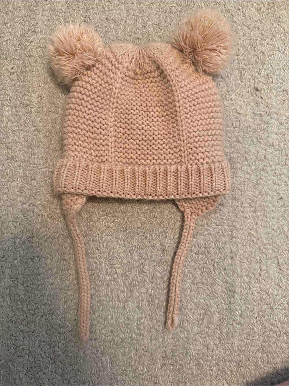 Zara Kids Knit Earflap Hat with Double Pom Poms - Blush